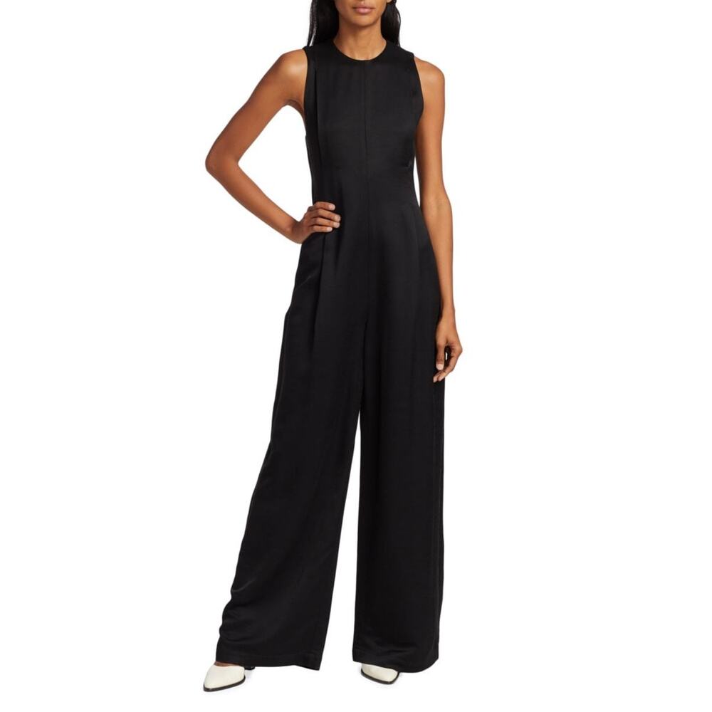 CO Solid Black Sleeveless Wide Leg Jumpsuit Size Large NWT